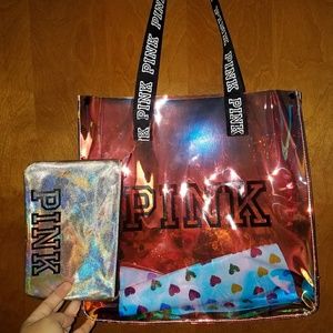 Pink tote and clutch